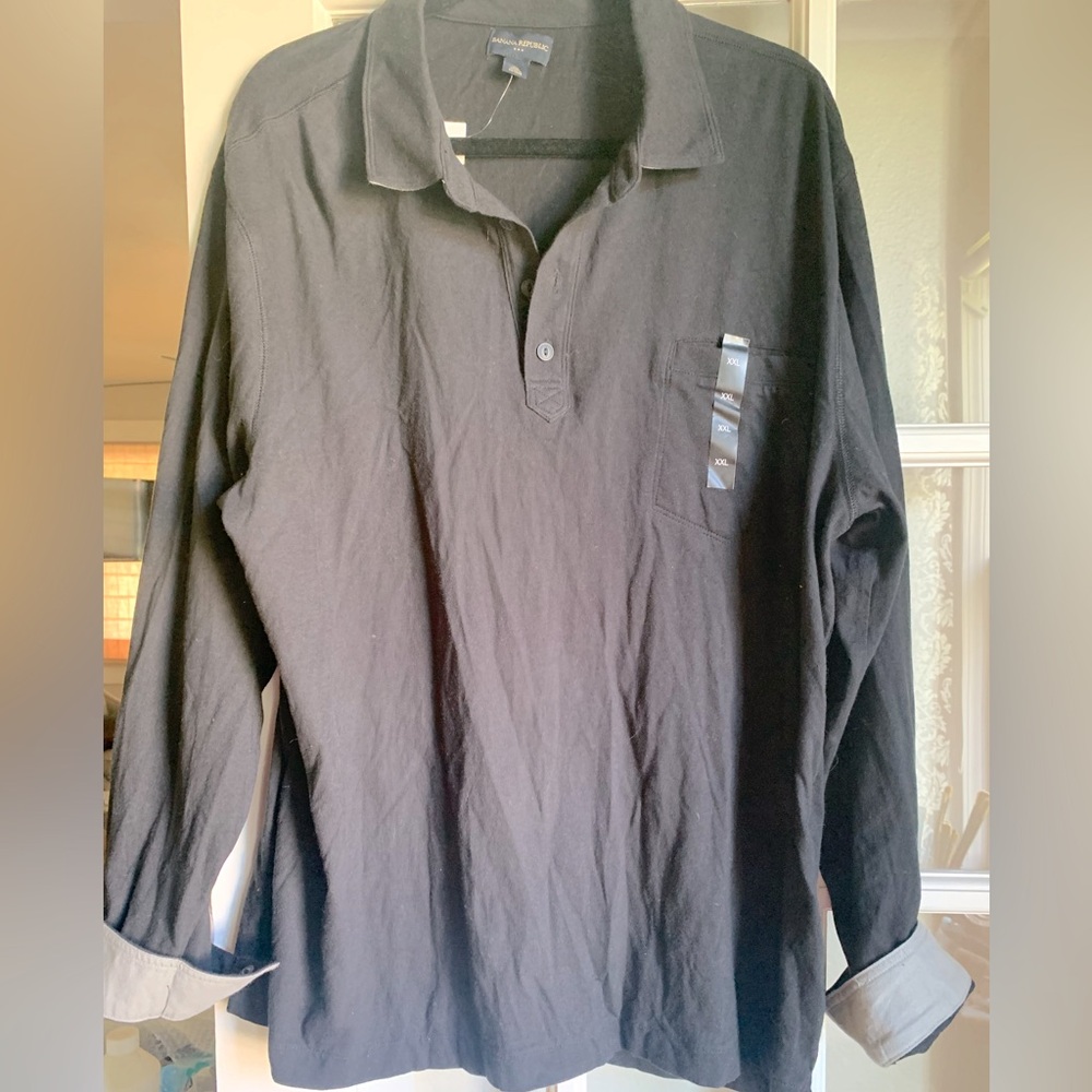 Men's Banana Republic Factory Premium black long sleeve brown faux leather patch